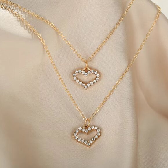 Multilayer Heart Gold Necklace - Picture 8 of 8